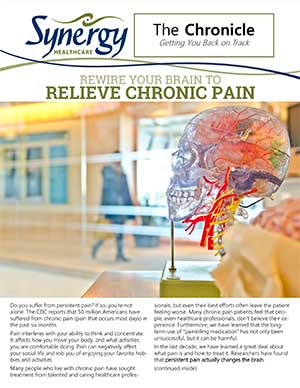 Front cover for April 2019 Synergy newsletter about Graded Motor Imagery